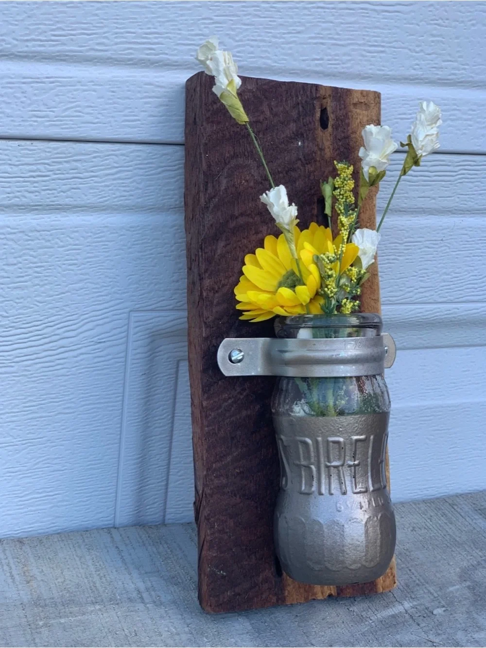 Vintage Bireleys Soda Bottle Wall Vase Rustic Live Edge Reclaimed Wood Sconce